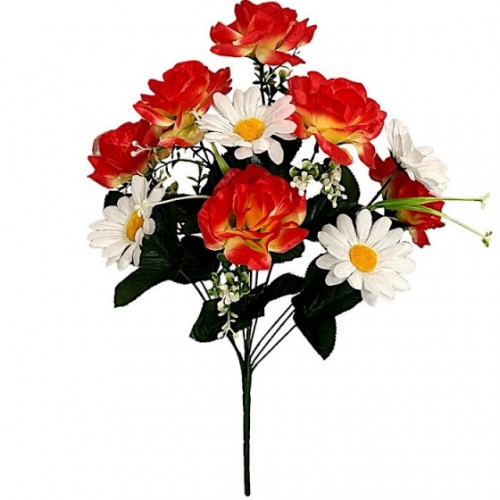 Искусственные цветы букет розы атласные с ромашками, 53см