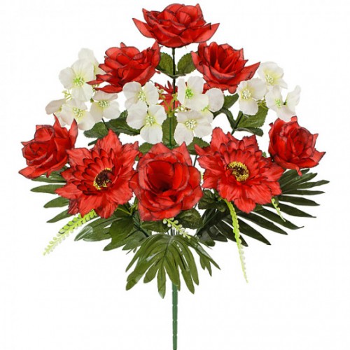 Штучні квіти букет комбінований троянд, герані та гербер, 54см