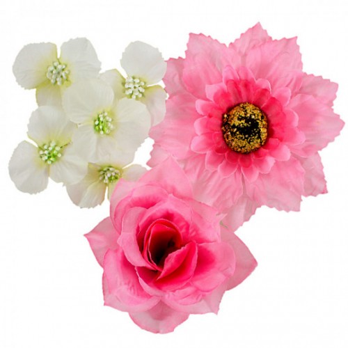 Штучні квіти букет комбінований троянд, герані та гербер, 54см