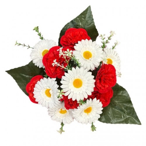 Искусственные цветы букет бархатные гвоздики с ромашками, 36см